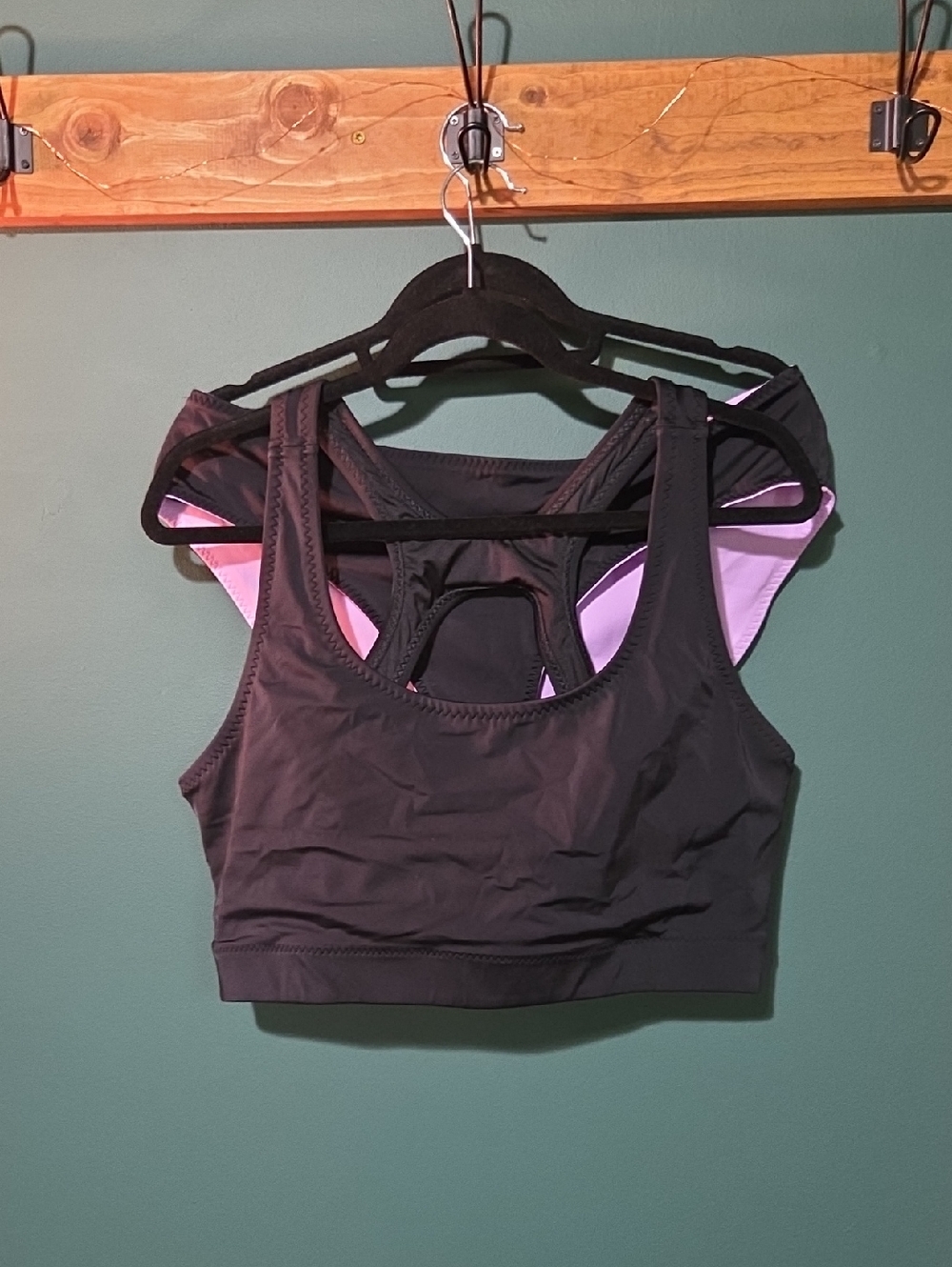 Fabletics Two Piece Swim Black Racer Back Top Reversible Black/lavender Bottoms